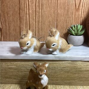 Lot of 3 Faux Fur Adorable Rabbit and Fawn Figurines